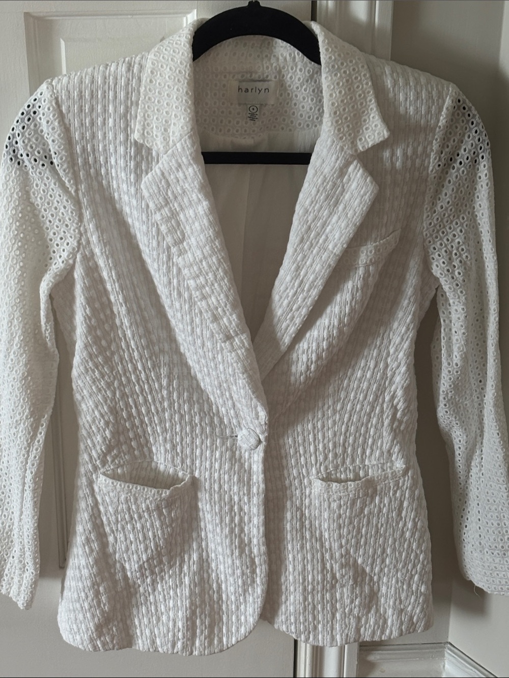 harlyn White Eyelet Sleeve Textured Blazer